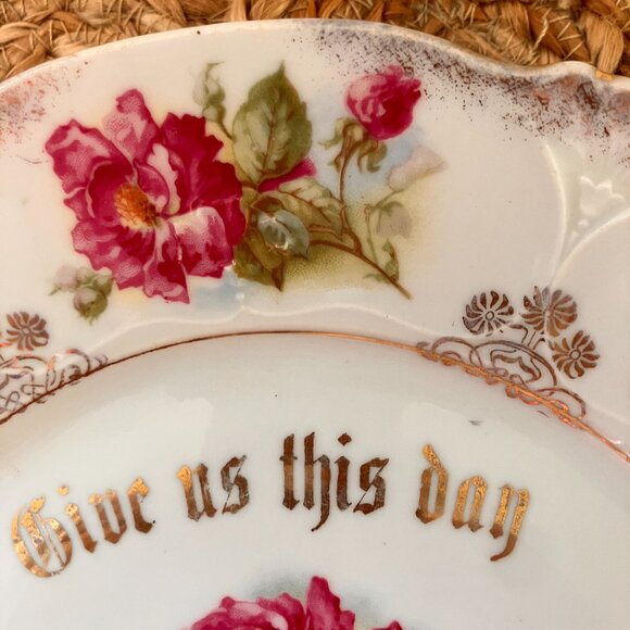 Vintage 1930's Give Us This Day Our Daily Bread Cake/Wall Plate - Pink Roses - Picture 7 of 10